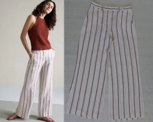 THEORY 100% Linen Striped Nadeema Wide Leg Pants Size 4/26" Inseam - Picture 1 of 23