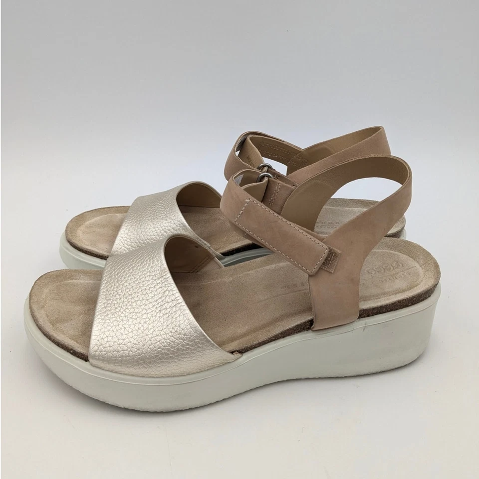 ECCO Flowt Wedge Women's Leather Cork Heeled Sandal Brown Size US10 EU41 - Image 1 of 4