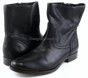 $328 FRYE MELISSA Black Perforated Leather Designer Boots MISSMate L 7.5 R 7 - Picture 1 of 4