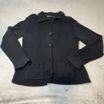 Cárdigan suéter con cuello abotonado negro acanalado French Laundry para mujer talla M Foto 1 de 4