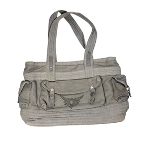 Vintage Y2K Oakley Canvas Schultertasche Army-Style taupe grau Hanf Baumwolle Stern Logo - Bild 1 von 16
