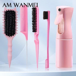 5tlg Entwirrkamm Set Styling Candy Bursh gebogen Rattenschwanzkamm Kantenkontrolle B - Bild 1 von 33