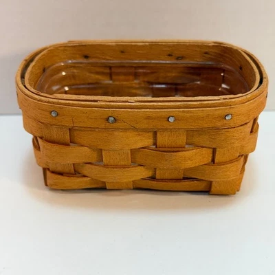Longaberger Baskets Handwoven Business Basket Plastic Liner 1997 Small Wood - Image 1 of 4
