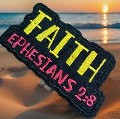 🔥 Jesus FAITH Ephesians 2:8 Patch Iron On God Christian Bible Charlie Kirk - Image 1 of 4