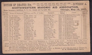 1887 Postkarte Northwest Masonic Aid Corp Chicago IL - Todesanzeige - Bild 1 von 2