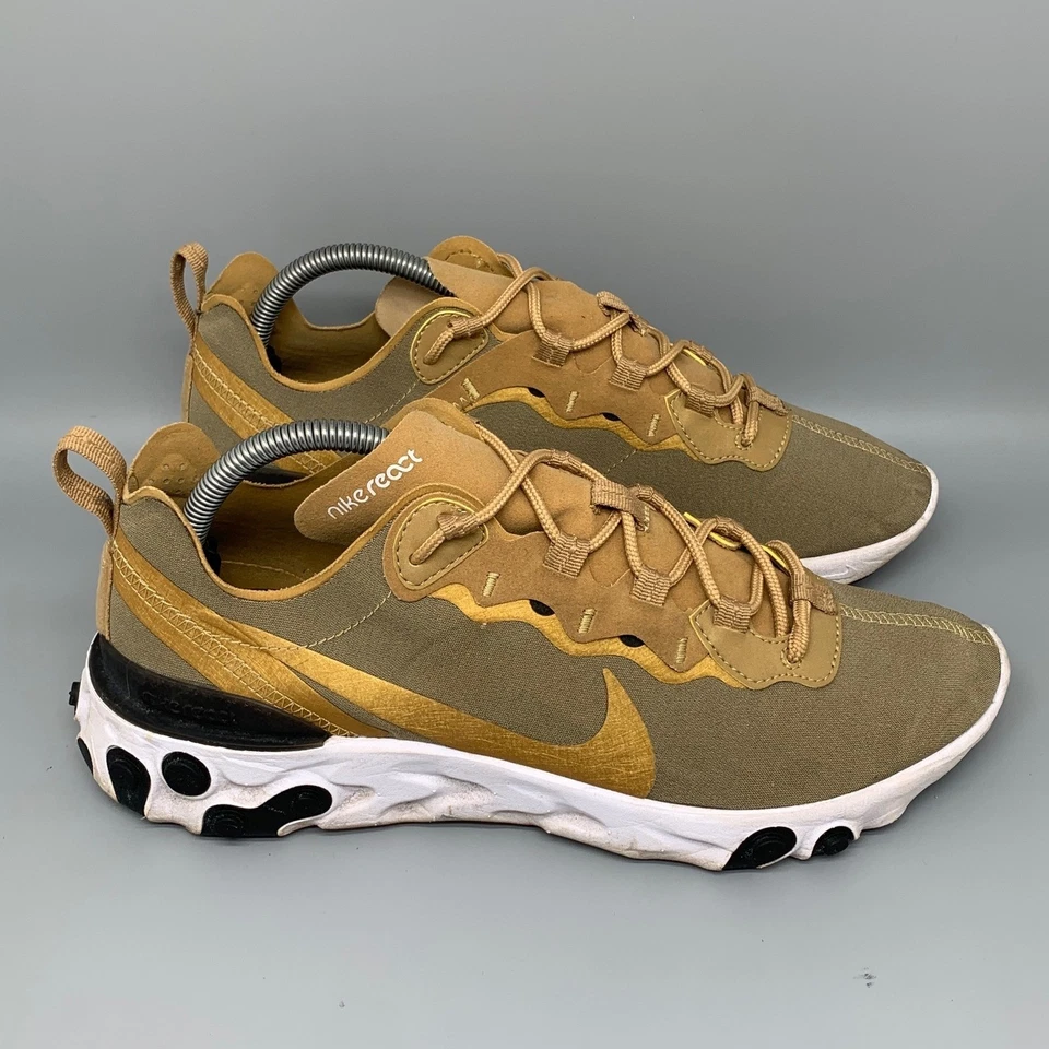 Nike React Element 55 Metallic Gold Running Shoes BQ6166-700 Men's Sz 9.5 - Image 1 of 4