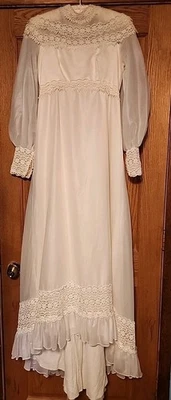 Vintage 60s 70s ILGWU Wedding Dress Alfred Angelo Prairie Boho XS  - Image 1 of 4