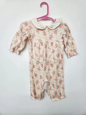 Vintage Floral Scalloped One Piece Baby 6-9 Months Matching Hat Cream Baby Doll - Image 1 of 4