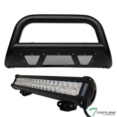 Topline For 99-07 Silverado/Sierra LD Textured Bk Studded Mesh Bull Bar+120W LED - Image 1 of 4