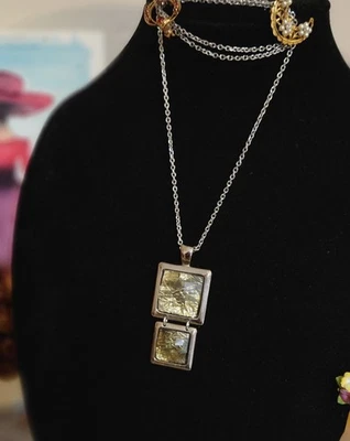 Lia Sophia Slide Pendant Silvertone And Yellow/Green Resin With Foil-look Inlay - Image 1 of 4