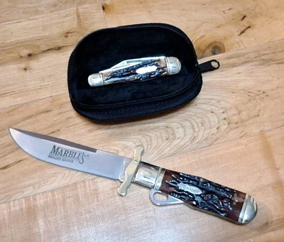 MARBLES SAFETY FOLDEUNG POCKET KNIFE MR204 WITH EXTRA POCKET KNIFE MINT COND  - Image 1 of 4