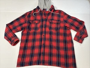 Divided By H&M Red Plaid Flannel Grey Hoodie Size Xl Heavy Weight Flannel - Picture 1 of 9