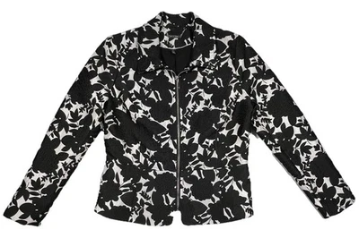 WHITE HOUSE черный рынок женщин 8 Jacquard молнии пеплум куртка черный белый цветочный  - Изображение 1 из 4