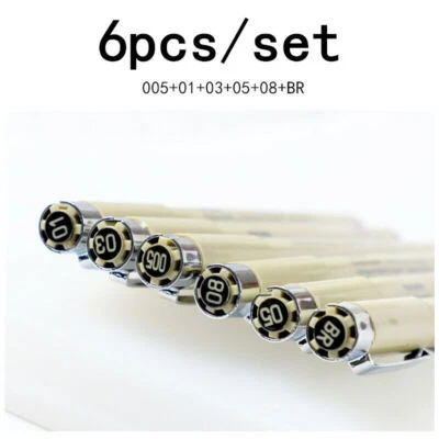 MARKENLOS 6x Set Fine Line Pen 005 01 03 05 08 BRUSH Kunsthandwerk Kunstbedarf