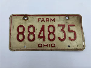 Oldtimer Ohio OH Farm Nummernschild 884835 rot & weiß Auto Auto rustikal 1970er - Bild 1 von 5