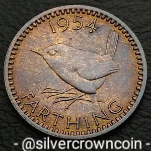 UK Great Britain Farthing 1954. KM#895. 1/4 Quarter Penny Cent coin. Wren. Bird. - Picture 1 of 7