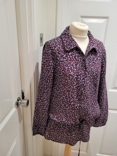 Camicetta tunica seta Tory Burch UK8 blu bordeaux beige nera fantasia manica lunga