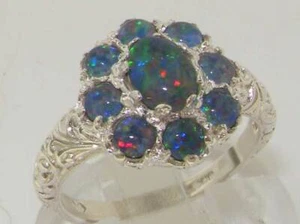 Solid 10k White Gold  Opal Triplet Womens Cluster Ring - Sizes 4 to 12 - Picture 1 of 5