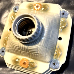 Antique Repro Floral Porcelier Style Porcelain Bare Bulb Flush Light Fixture - Picture 1 of 10