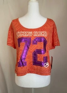 Ecko Red Women Coral Cotton Short Sleeve Cropped T-Shirt Soft Stretch [WHJT180] - Picture 1 of 6