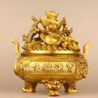 8''brass sculpture folk geomancy home ornament cornucopia dragon phoenix censer 
