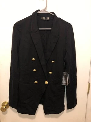 NUEVO CON ETIQUETAS Thalian Doble Pecho Estilo Militar Mujer XS Chaqueta Negra Botones Dorados Foto 1 de 3