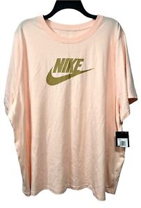Nike Women's Plus Size 3X T-Shirt Coral Peach Gold Matte Swoosh S/S Cotton New 