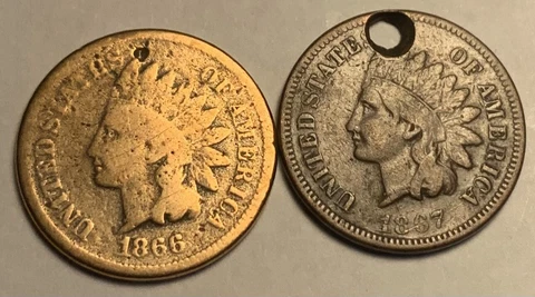 1866 and 1867  Indian cents With damage,  Priced right! Cover
