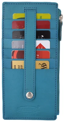 Blue Leather Women's Multi Cards ID Holder Stacker Wallet with Zip Pocket NR - Image 1 of 4