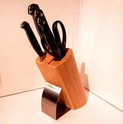 Juego de cubiertos Wolfgang Puck de acero inoxidable de alto carbono Full Tang bloque de bambú Foto 1 de 4