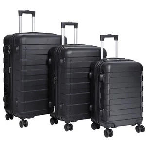3-Piece Hardside Expandable Spinner Luggage Set Suitcase ABS Trolley in Black - Picture 1 of 12