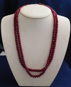 ARTISAN PRESSED DARK RED GLASS Hand Assembled Vintage LONG NECKLACE - Picture 1 of 6