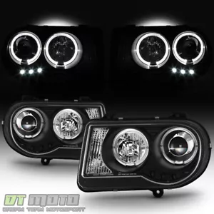 Black 2005-2010 Chrysler 300C LED DRL Halo Projector Headlights 05-10 Left+Right - Picture 1 of 10