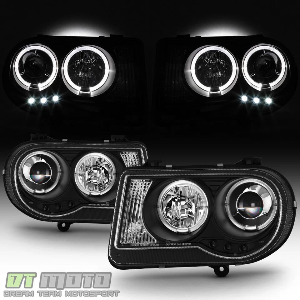 Faros proyectores halo LED DRL negros Chrysler 300C 2005-2010 05-10 izquierda+derecha Foto 1 de 4
