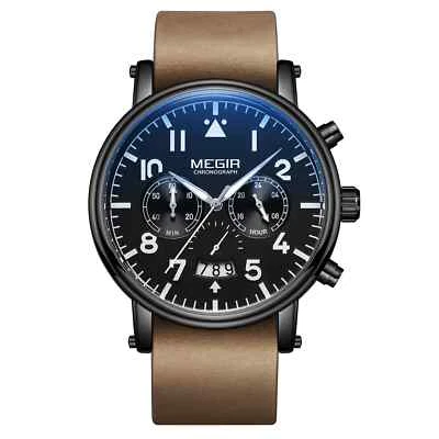 Casual Quartz Watches Calendar Luminous Man Sport Chronograph Leather Wristwatch - Image 1 of 4