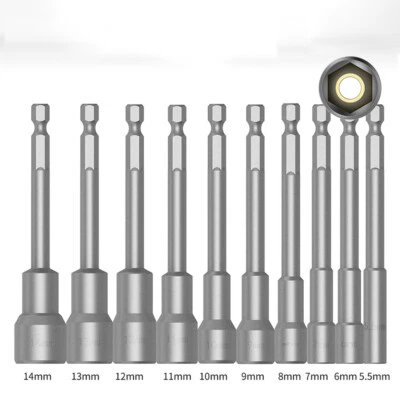 Nut Driver Bit Hex Magnetic Socket Impact Drill 5mm-19mm 1/4" Drive Insert Bits - Image 1 of 4