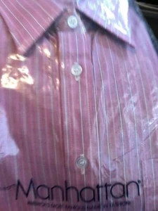 NUEVA CAMISA DE VESTIR PARA HOMBRE MANHATTAN HOMBRE ALTO ROSA RAYAS TALLA 18" CUELLO/36" MANGA - Imagen 1 de 2