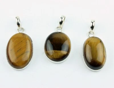 Occhio di Tigre Rimorchio Vero Pietre Preziose Prese A 925 Argento Cabochon Dono - Immagine 1 di 2