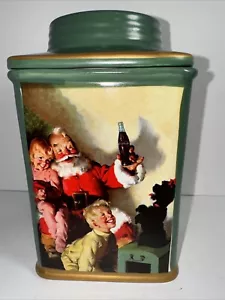 Coca-Cola Holiday Portraits Santa Green Stoneware Canister Sakura 2002 32oz - Picture 1 of 7