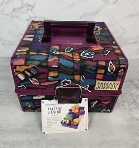 NEW Vintage 90s Sassaby Purple Floral Portable Cosmetic Case Travel Storage - Picture 1 of 22