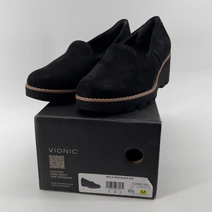 Vionic Women 8.5 Willa Wedge Suede Loafer Black Arch Support Orthotic Slip On - Picture 1 of 8