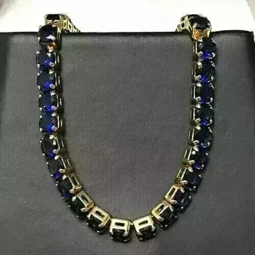 29ct round Cut Lab-Created Aquamarine Tennis Necklace white gold plated - Image 1 of 4