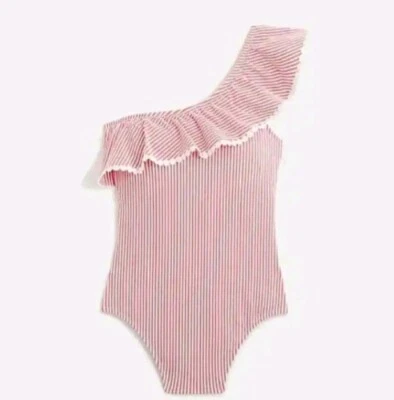 J. Crew размер 22 красный белый Seersucker одно плечо цельный купальник новый с Ярлыками  - Изображение 1 из 4