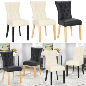 2/4PC PU Leather High Back Seat Kitchen Dining Room Restaurant Chairs Wood Legs - Picture 1 of 29