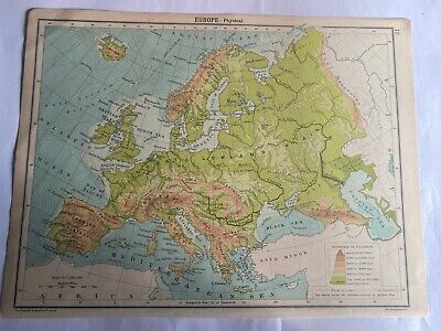 Europe Physical Map 1917 Prof Meiklejohn Bartholomew Atlas • 9.99£