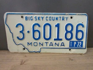 1972 Montana #3 60186 License Plate ‘Big Sky Country’ ‘72 Blue /White - Picture 1 of 4