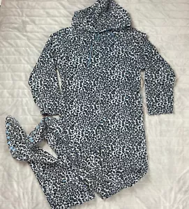 Casual Moments Women's One-Piece Luxury Footed w/Hood Pajama Blue Leopard Medium - Picture 1 of 9