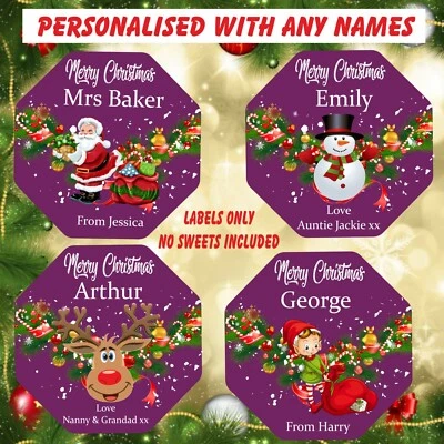 WEBSTICKERS LTD Personalised Chocolate LABELS ONLY fits Quality Street Tub Christmas Elf,Santa