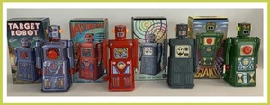 Masudaya GANG OF 5 Tin Wind Up Robots QTY 4-Machine Man/Target/Radicon/Giant-NIB - Bild 1 von 16