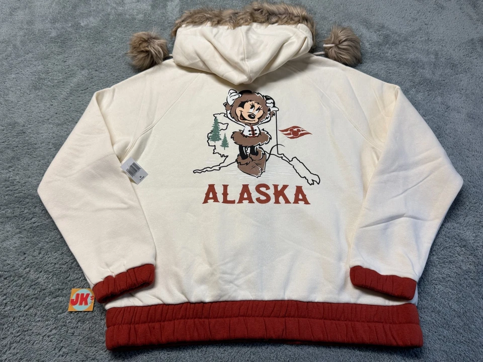 NEW Disney Cruise Line Hoodie Womens XL Beige Alaska Minnie Mouse Fur Trim DCL - Image 1 of 4